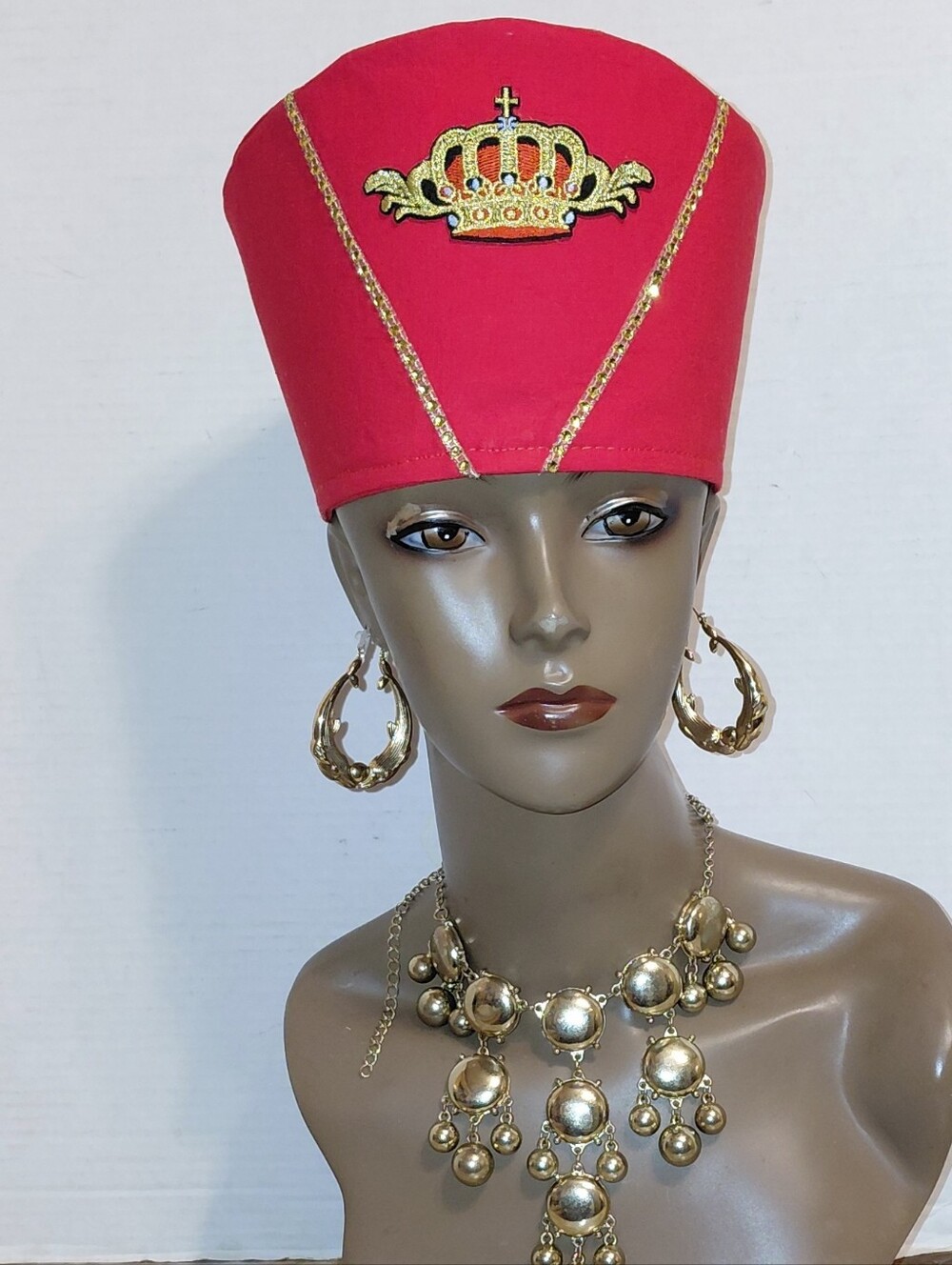 New Handmade Regal Red Crown Embellished Kufi  Hat , Adjustable 23"-24"
